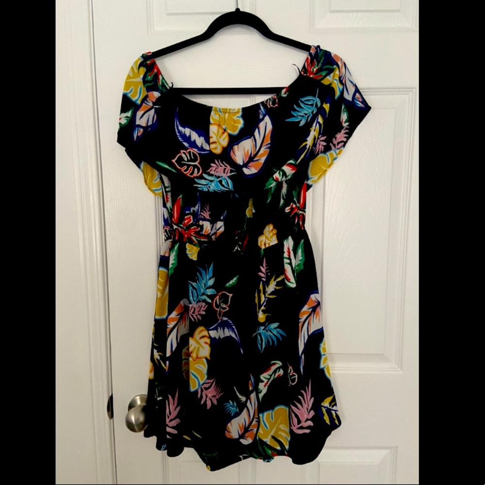 Tropical Print Off-the-Shoulder Dress